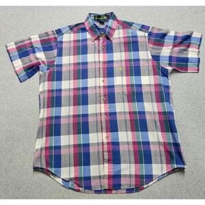 Knights of the Round Table Plaid Button Up Shirt Men Large Short Sleeve